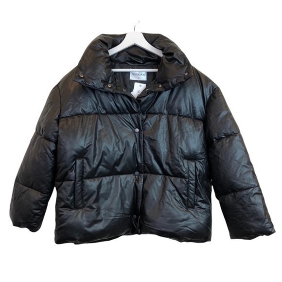 Vigoss Black Faux Leather Puffer Jacket - Picture 5 of 13